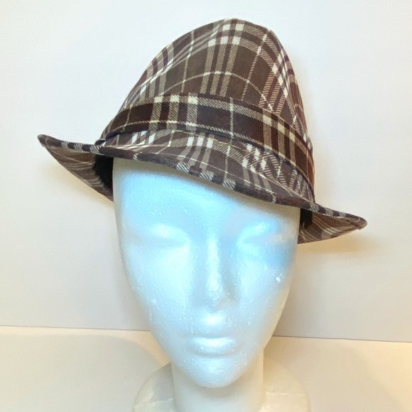 Unisex Fedora Hat Brown and Beige Checkered - Picture 2 of 5